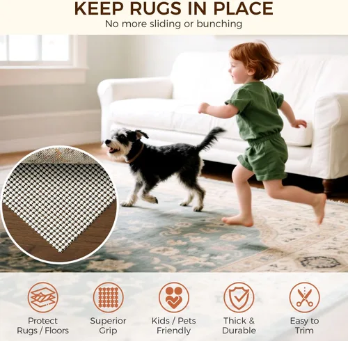 Vista 2 de BAGAIL BASICS Almohadilla de agarre de alfombra de 2 x 3 pies para suelos de madera, almohadillas antideslizantes para alfombras de área, acolchado