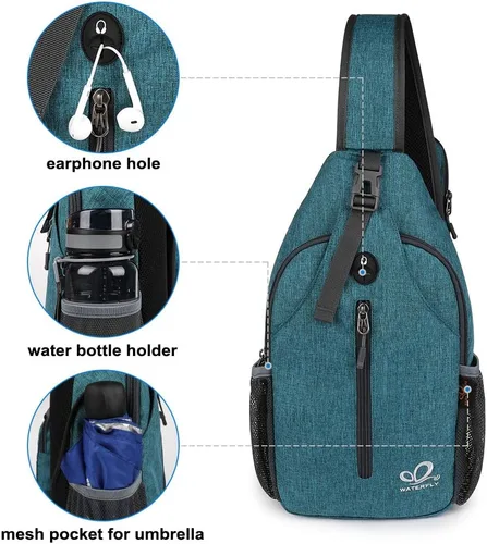 Vista 4 de WATERFLY - Mochila cruzada tipo bandolera para viajar y hacer senderismo, bolsa de pecho