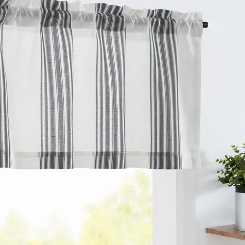 jinchan - Cenefa de lino a rayas, cenefa de cortina de 16 pulgadas con rayas verticales para cocina, baño, tratamiento de ventana con filtro de luz,