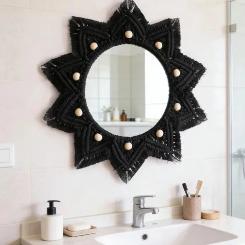 Vista 9 de TENEWEE Espejo bohemio para colgar en la pared, espejo redondo bohemio de macramé para dormitorio, sala de estar