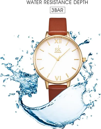 Vista 5 de SHENGKE Relojes de cuero de lujo de cuarzo Relogio Feminino para mujer Relogio, K0056-Marrón