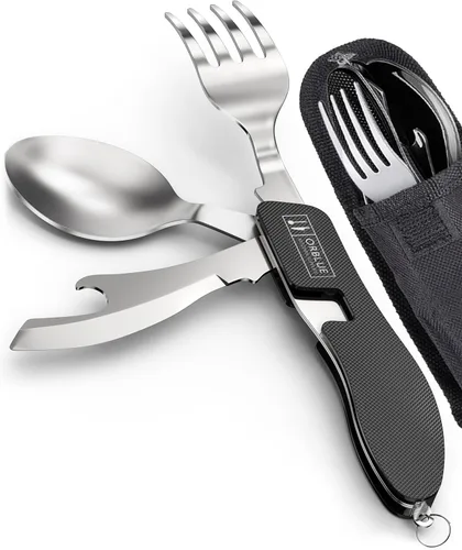 Vista 14 de Orblue Utensilios de comida 4 en 1, paquete de 2 – Cuchara portátil, tenedor, cuchillo y abridor de botellas, cubiertos de acero inoxidable