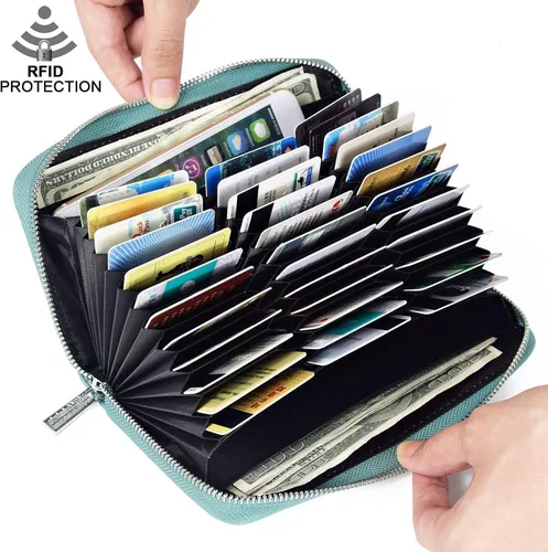 Vista 3 de FEITH & FELLY Cartera para tarjetas de crédito de gran capacidad - Cartera RFID de cuero seguro para mujeres, 36 ranuras