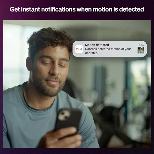Vista 5 de Timbre de video Philips Hue Secure con cable, resolución 2K, vista de ángulo amplio, notificaciones, integración con luces Hue, audio bidireccional