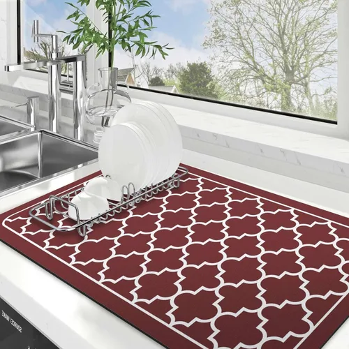 Vista 16 de WISELIFE Tapete de secado de platos súper absorbente, tapete de secado de platos grande para encimera de cocina, tapete de secado de platos fácil