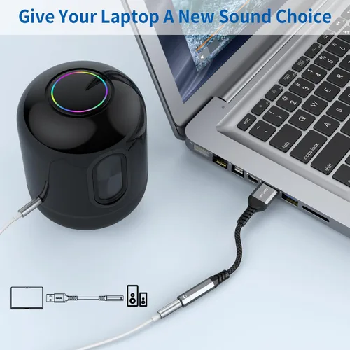 Vista 3 de Adaptador de audio USB a conector de 0.138 in (paquete de 2), adaptador USB a conector de audio, USB-A a 0.138 in TRRS 4-Pole Mic hembra, tarjeta