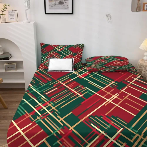 Vista 3 de Juego de sábanas tamaño California King, sábanas de Navidad, sábanas y fundas de almohada de Navidad rojas y verdes, microfibra suave, bolsillo