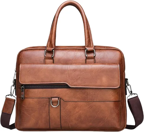 Vista 12 de Men's Leather Laptop Bag 15 IN, Water-Resistant Briefcase Messenger Bag for Work, Business, Shoulder Crossbody Office Satchel