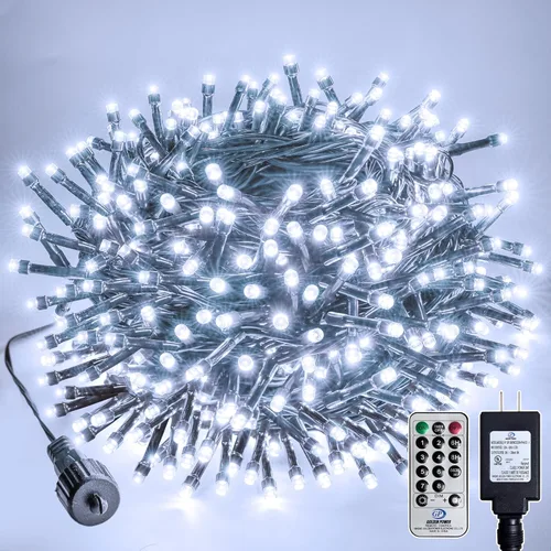 Vista 11 de Guirnalda de luces de Navidad de 66 pies, 200 luces LED de color blanco cálido, cable verde oscuro, para interiores y exteriores, impermeable, con 8