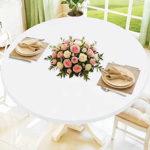 Vista 35 de Moosfor Round Spandex Tablecloth, Elastic Fitted Waterproof Tablecloths for 18"-24" Tables, Stretch Washable Picnic Table Cover for Camping, Dining