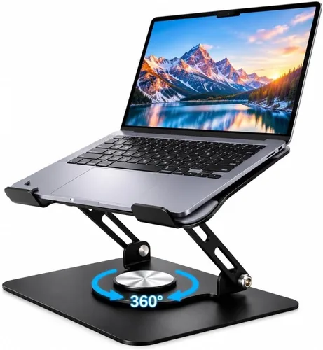 Vista 5 de Soporte ajustable para computadora portátil, elevador plegable de aluminio para laptop con base giratoria de 360°, soporte ergonómico