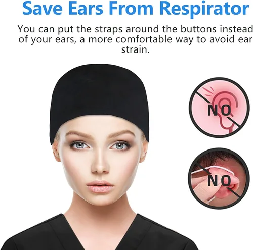 Vista 4 de QBA Gorra de trabajo ajustable con botón, gorro de trabajo de algodón, banda elástica para atar en la espalda, para mujeres y hombres, talla única