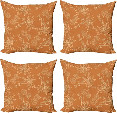 Vista 25 de Ambesonne Art Nouveau Throw Pillow Cover Set of 4, Hand Drawn Old Fashioned Chinese Blooms Leaves Shabby Pattern, Square Cushion Covers Decor for