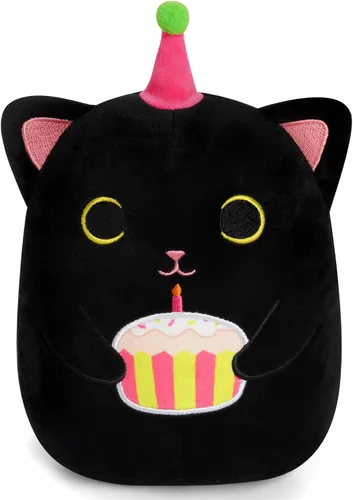 Peluche de gato negro de 8 pulgadas con pastel, lindo regalo de cumpleaños negro para niñas, niños y gatos, decoración de la habitación del hogar