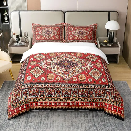 Vista 29 de Erosebridal - Juego de funda de edredón bohemia 100% algodón orgánico, diseño ondulado, cama individual, funda de edredón bordada con arco iris