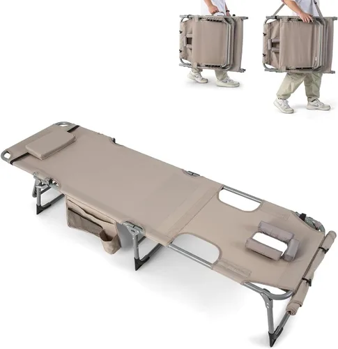 Goplus Silla de bronceado, silla plegable de playa al aire libre con agujero para cara y brazo, correa de transporte, almohada, silla de descanso