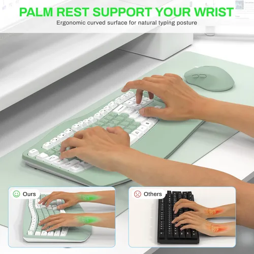 Vista 3 de Combo de teclado y mouse inalámbricos, teclas onduladas de tamaño completo 2.4G, teclado ergonómico con reposamuñecas para escritura natural, mouse