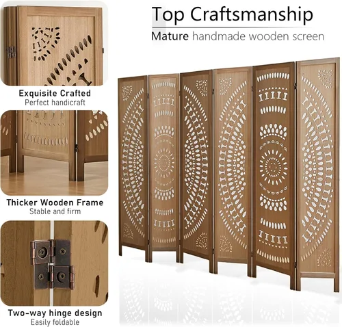 Vista 13 de Panel divisor de habitación de 4 paneles, pared divisora de habitación de 5.6 pies de alto y pantalla de privacidad plegable, panel divisor de pared