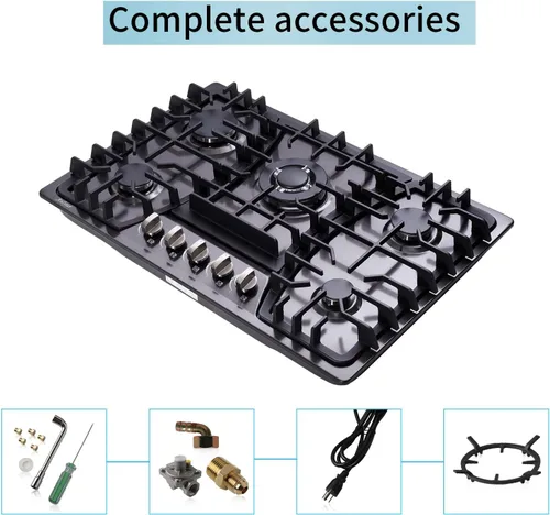 Vista 7 de Placa de cocina de gas de 30 pulgadas, estufa integrada de 5 quemadores, estufa convertible de acero inoxidable GLP/NG, placa sellada de combustible