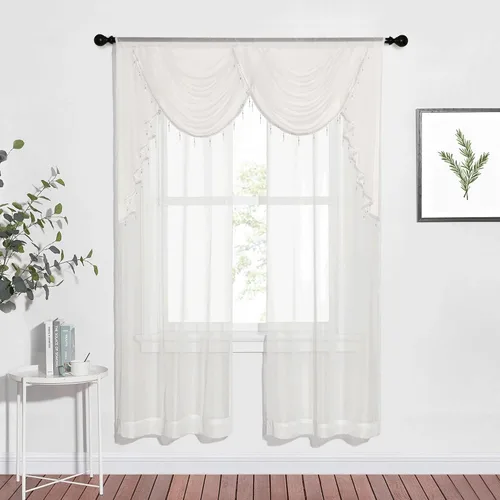 NICETOWN 2 paneles de cortinas transparentes con ojales de 37 x 72 pulgadas y 1 bolsillo para barra de cortina de 59 x 40 pulgadas, cenefa