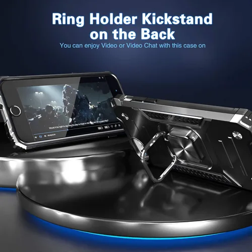 Vista 5 de Funda para iPhone SE 2020 con protector de pantalla, a prueba de golpes, con soporte de automóvil, ligera, funda protectora para iPhone 6/6s/7/8/SE