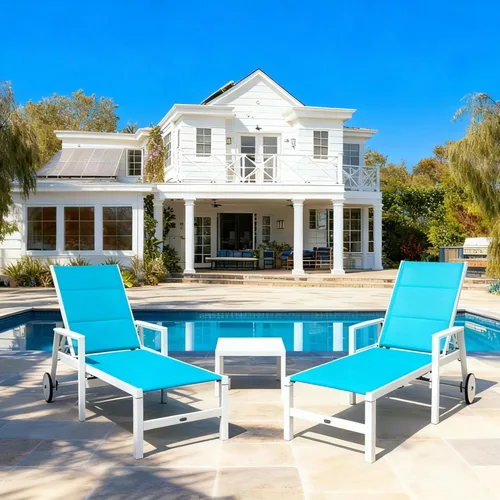Vista 18 de PURPLE LEAF Juego de tumbonas para exteriores, sillón reclinable ajustable para tomar el sol con mesa auxiliar para playa, piscina, patio, tumbona