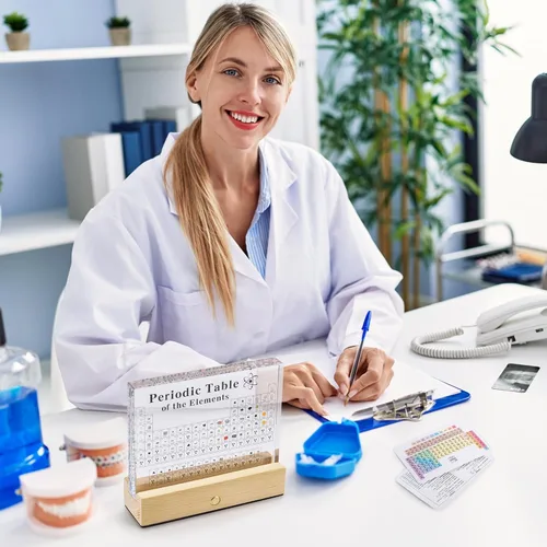 Vista 8 de MegaBox Tabla Periódica de Elementos con 83 Elementos Reales, Exhibición de Tabla Periódica de Acrílico con Soporte de Madera, 6 Tarjetas