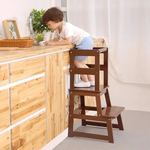 Vista 5 de SDADI Taburete de cocina para niños con riel de seguridad, para niños de 18 meses en adelante, Espresso LT01CF