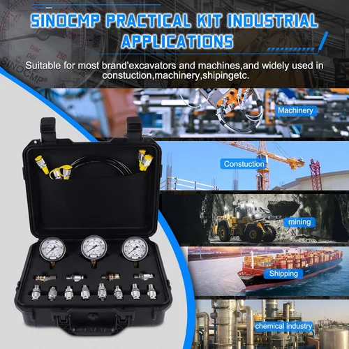 Vista 5 de SINOCMP Kit de prueba de presión hidráulica con 3 calibres (25/40/60Mpa), 12 acoplamientos de prueba, 3 mangueras de prueba (64 pulgadas) kit
