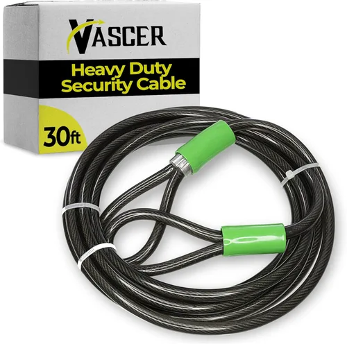Vista 9 de Vascer Candado de bicicleta con cable – Cable de seguridad de 4 pies (3/8 pulgadas) con bucles, acero trenzado antirrobo de alta resistencia