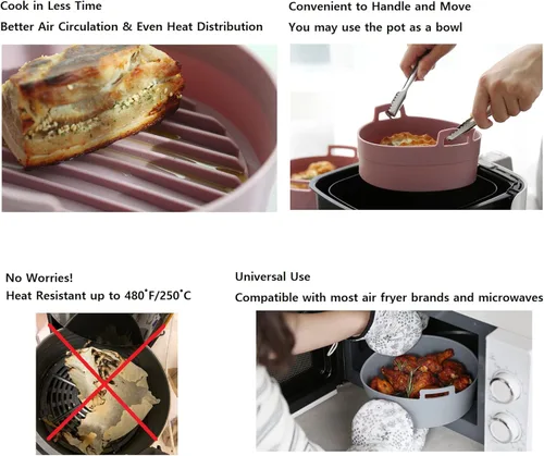 Vista 9 de Olla de silicona para freidora de aire de 5.3 cuartos de galón, cuenco, cesta, accesorios de horno para freidoras de aire seguras para alimentos