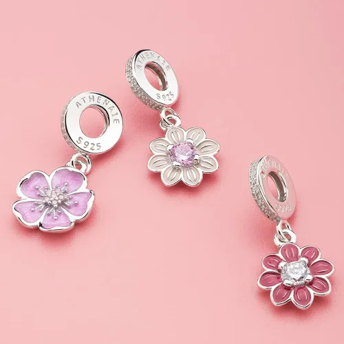Vista 3 de Abalorios colgantes de plata de ley 925 de cristal de Murano para mujer, mariposa, abeja, mariquita, para pulseras