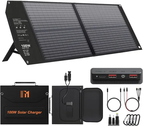 Vista 10 de Cargador solar portátil de 30 W, panel solar plegable con USB C y USB A 18 V MC4 DC para camping, mochilero, viajes, carga rápida para iPhone, LG
