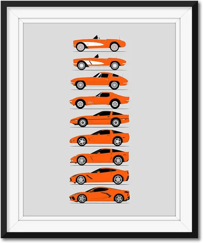 Vista 12 de Custom Car Posters Póster hecho a mano compatible con Chevy Corvette Generations e impresión de C1 C2 C3 C4 C5 C6 C7 C8 – Multi, impresión metálica