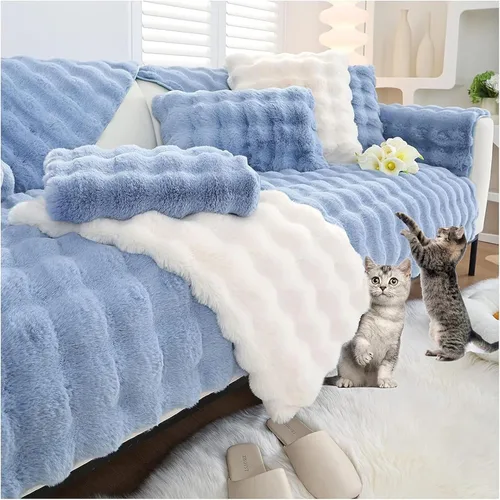 Vista 16 de Funda para sofá esquinero de 3/2/1/4 plazas, funda antideslizante para sofá, funda de felpa de conejo de lujo, protector de muebles de piel Negro