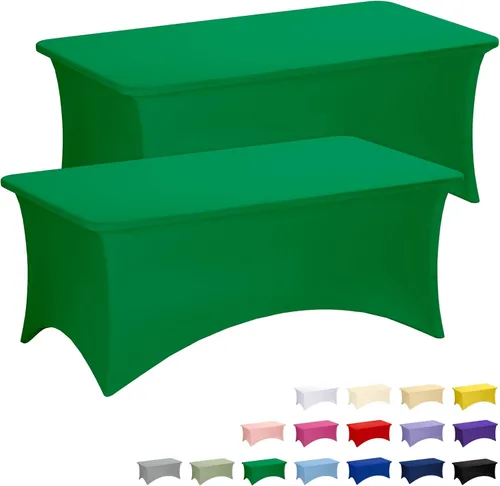 Vista 19 de Fixwal Mantel color rosa bebé, paquete de 2 manteles rectangulares de 6 pies para mesa rectangular, de elastano, lavables, elásticos para fiestas