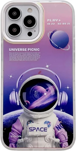 Vista 12 de Yonds Queen Funda compatible con iPhone 11, diseño elegante de caricaturas de astronauta espacial y luna con purpurina láser, elegante protección