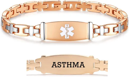 Vista 96 de LinnaLove Lady Medical Alert - Pulseras médicas de acero inoxidable para mujer, 7.5 pulgadas
