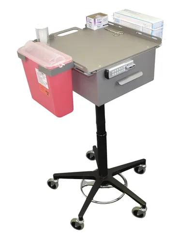 Omnimed Carro móvil de flebotomía hecho en Estados Unidos con cajón de almacenamiento grande (E-Lock)