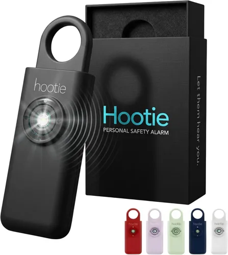 HOOTIE Llavero de alarma de seguridad personal, alarma personal de 130 dB para mujeres, hombres y niños, alarma de pánico de emergencia con luz Negro