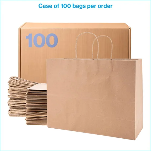 Vista 6 de SSWBasics Bolsa de compras de papel kraft marrón – Grande (16 pulgadas de largo x 6 pulgadas de profundidad x 12 ½ pulgadas de alto) – Caja de 100