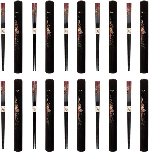 Vista 14 de Palillos de bambú portátiles con estuche – Juego de utensilios de palillos de viaje reutilizables, aptos para lavavajillas, patrón Sakura, fabricado