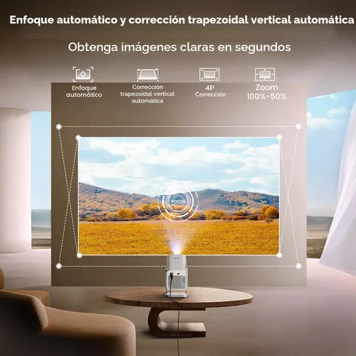 Vista 5 de Soporte 4K, enfoque automático, soporte ajustable de 360°: proyector inteligente 4K con WiFi 6 y Bluetooth5.2, mini proyector portátil nativo 1080P