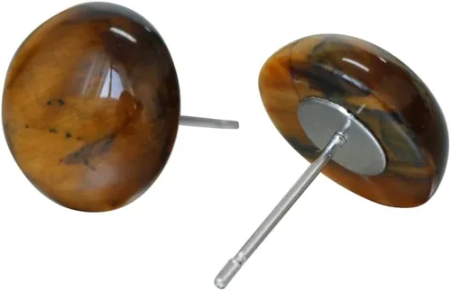 Vista 10 de Natural Gemstone Studs - Real Jade Jewelry for Women - Sage Light Green Stone Earrings - Hypoallergenic - Ball Earring Post Small 6mm, 8mm - Lapis