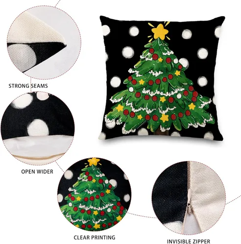 Vista 3 de DIYDEC - 4 fundas de almohada de Navidad de 18 x 18 pulgadas, fundas de almohada de invierno con diseño de árbol de Navidad, sombrero de árbol