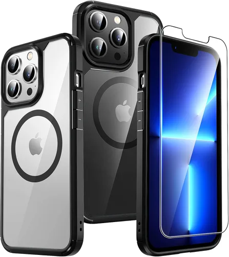 Vista 26 de TAURI - Funda magnética para iPhone 15 Pro Max, 3 en 1, compatible con MagSafe, no se pone amarilla, con 2 protectores de pantalla, protección