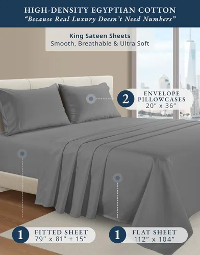 Vista 364 de LANE LINEN - Sábanas individual 100% algodón egipcio suave, cómodo y grueso de calidad de hotel, costuras reforzadas totalmente elásticas, sin