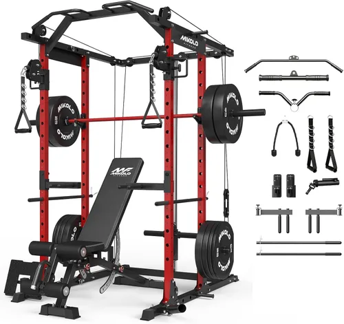 Vista 13 de Mikolo Jaula de Potencia, Rack de Potencia con Sistema de Cruce de Cables, 1500LBS Rack para Sentadillas con Sistema de Jalón LAT, Jaula de Negro