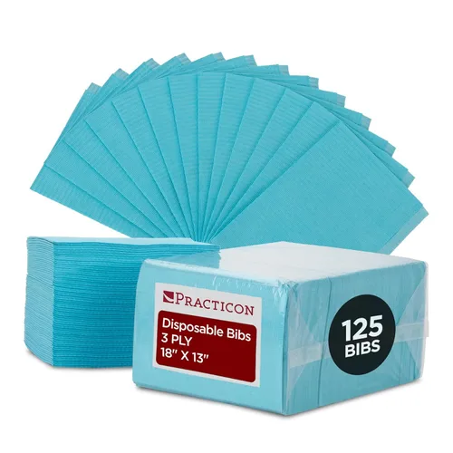 Vista 7 de Practicon Paquete de 125 Baberos Desechables Negros para Pacientes, 18" x 13", Hoja de Babero de Papel Impermeable de 3 Capas con Respaldo
