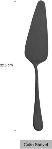 Vista 3 de Servidor de pastel de 4 piezas negro mate de 8.85 pulgadas, cortador de pizza, cuchillo, espátula, rebanada, juego de cubiertos de mesa de acero